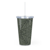 Lotus pattern (green) - Plastic Tumbler with Straw