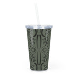 Lotus pattern (green) - Plastic Tumbler with Straw