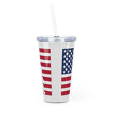Bigfoot in American Flag  - Plastic Tumbler with Straw