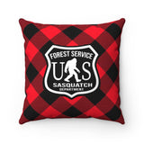 Sasquatch forest service sign Red - Spun Polyester Square Pillow