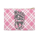 Bigfoot in print with mountain (pink plaid) - Accessory Pouch