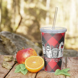 The Cryptid Crew (red buffalo plaid)  - Plastic Tumbler with Straw