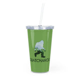 Squatchaholic (green)  - Plastic Tumbler with Straw