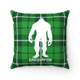 Sasquatch white silhouette (green plaid) - Spun Polyester Square Pillow