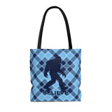 Bigfoot Believe (blue plaid) -  Tote Bag