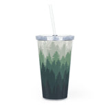 Coffee gets me started, squatching keeps me going (forest)  - Plastic Tumbler with Straw