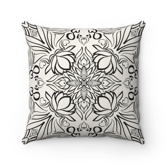 Lotus pattern (white) - Spun Polyester Square Pillow