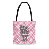 Bigfoot in print with mountain (pink plaid) -  Tote Bag