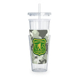 Sasquatch forest service sign (green camo)  - Plastic Tumbler with Straw