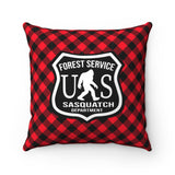 Sasquatch forest service sign RED - Spun Polyester Square Pillow