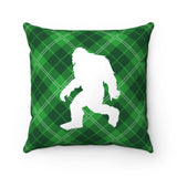 Bigfoot white silhouette (green plaid) - Spun Polyester Square Pillow