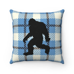 Bigfoot silhouette (blue plaid) - Spun Polyester Square Pillow