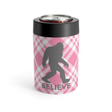 Bigfoot Believe (pink plaid)  - Can Holder