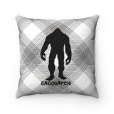 Sasquatch black silhouette (light grey, tan, white plaid) - Spun Polyester Square Pillow