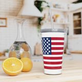 Bigfoot in American Flag  - Plastic Tumbler with Straw