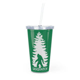 Bigfoot in tree (green)  - Plastic Tumbler with Straw
