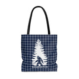 Bigfoot in tree (blue plaid) -  Tote Bag