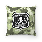 Sasquatch forest service sign GREEN- Spun Polyester Square Pillow