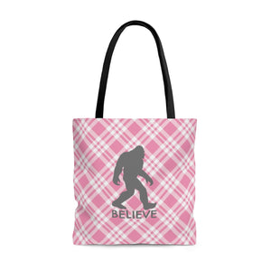 Bigfoot Believe (pink plaid) -  Tote Bag