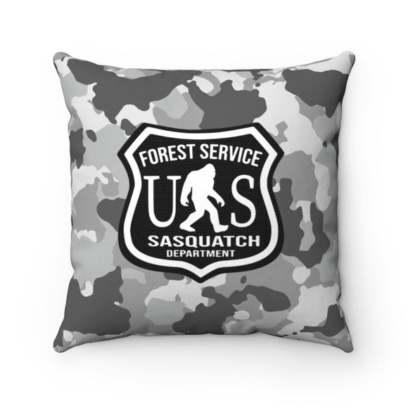 Sasquatch forest service sign GREY - Spun Polyester Square Pillow