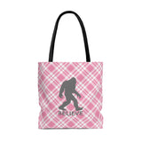 Bigfoot Believe (pink plaid) -  Tote Bag