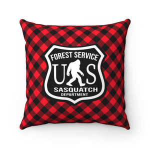Sasquatch forest service sign RED - Spun Polyester Square Pillow