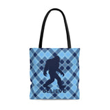 Bigfoot Believe (blue plaid) -  Tote Bag