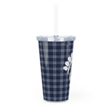 Bigfoot in print (navy blue plaid)  - Plastic Tumbler with Straw