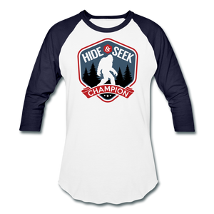 Hide and Seek Champion - Unisex Baseball T-Shirt - white/navy