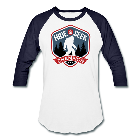 Hide and Seek Champion - Unisex Baseball T-Shirt - white/navy