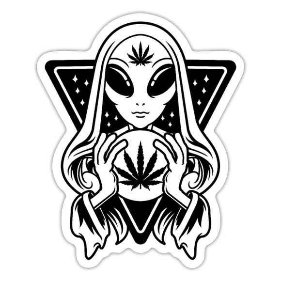Alien, weed and crystal ball - Sticker - white matte