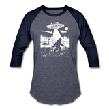 Bigfoot abduction - Unisex Baseball T-Shirt - heather blue/navy
