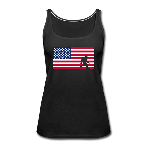 Bigfoot in American Flag - Women’s Premium Tank Top - black